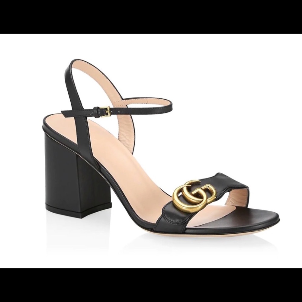 GUCCI Leather mid-heel sandal, Size: 37.5 = 7.5 US